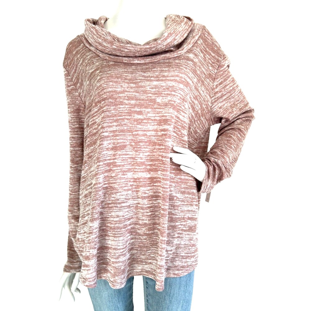 NWT Caslon Nordstrom Space Dye Rose Cowl Funnel Neck Tunic Sweater Rounded Hem L